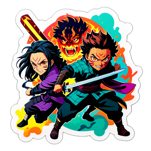 鬼滅の刃のキャラクターのカラフルな描写