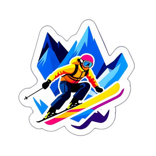 Autocolant vibrant cu schior în zbor