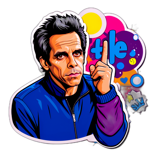 Ben Stiller karakter humoros pillanata pop-art stílusban