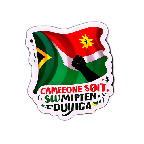 Наклейка с фразами полного восторга и поддержки во время матча ЮАР – Камерун