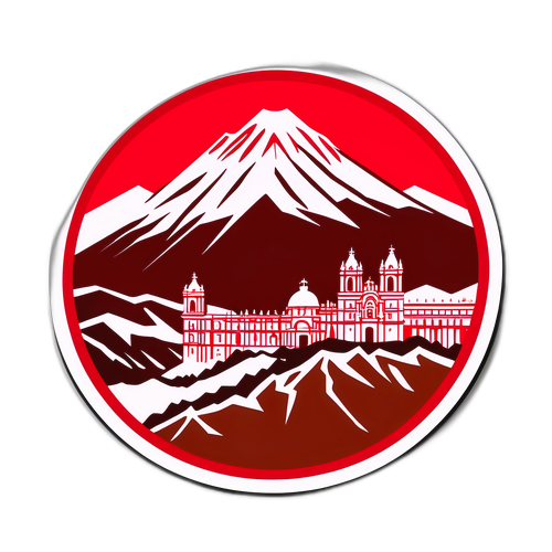 Ilustración de colores rojo y blanco, representando Cusco y Cienciano