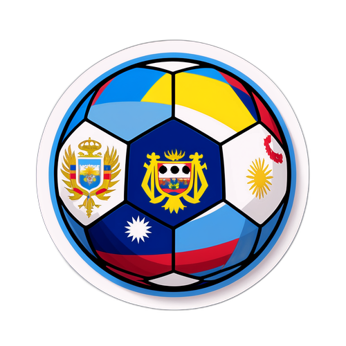 Ilustración de un balón de fútbol decorado con las banderas de Argentina y Colombia