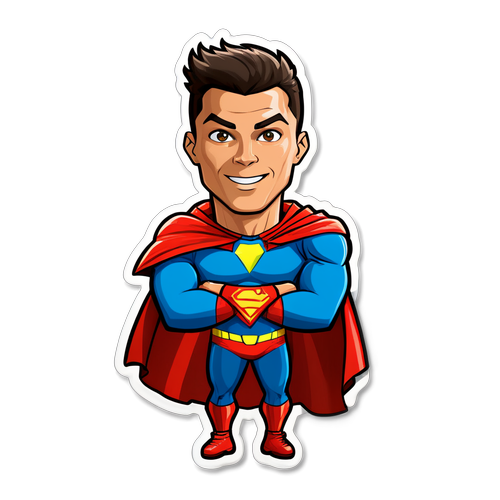 Sticker Cristiano Ronaldo jako superbohater z hasłem 'Never Give Up'