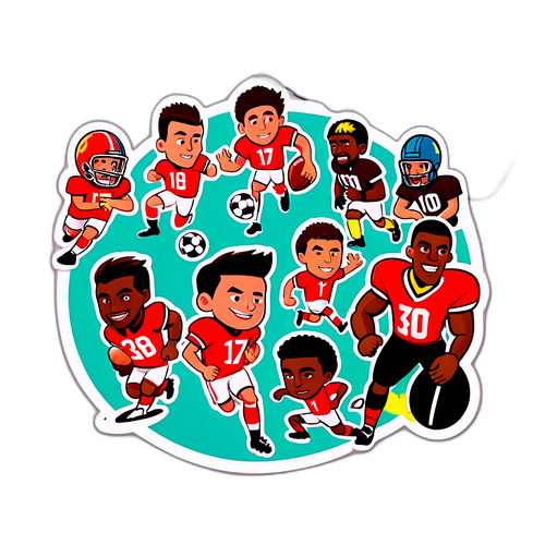 สติกเกอร์การ์ตูนฟุตบอลในฉากแอคชั่น
