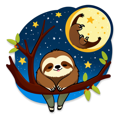 Sleepy Sloth Hanging from Tree Branch Sticker