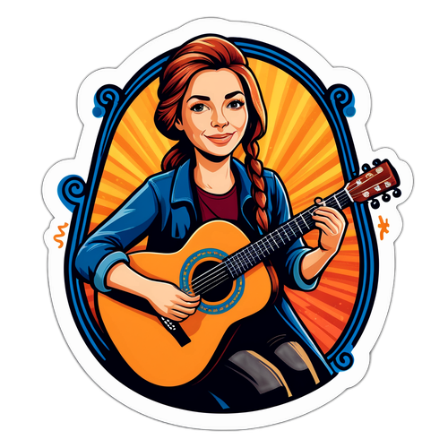 En klistermärke av Anna Bergendahl med akustisk gitarr