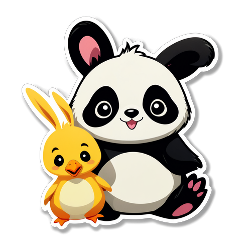 可愛動物貼紙：熊貓、兔子和小鴨