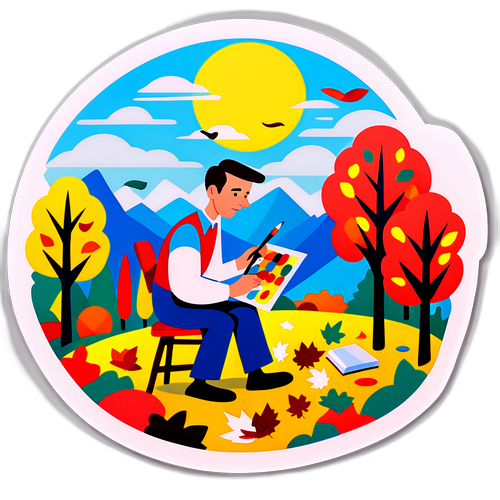 Une caricature de Christophe Gleizes peignant un paysage d'automne