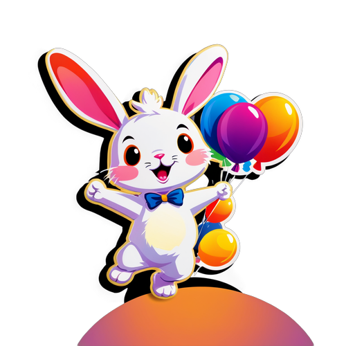 快乐的小兔子拿着气球准备飞翔