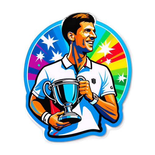 Isang Nagdiriwang na Sticker ni Novak Djokovic na Hawak ang Maramihang Grand Slam Trophies