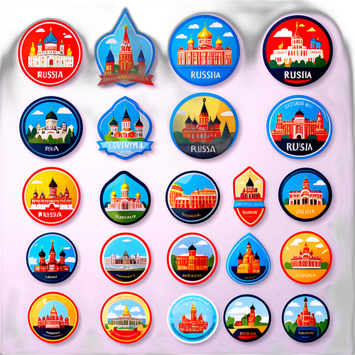 Города России: значки с характерными памятниками каждой столицы