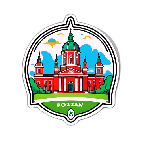 Sticker z logo epoznan, otoczone symbolami Poznania