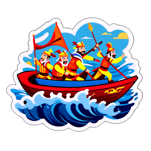 三国時代のボートレース参加者を描いたダイナミックなデザイン