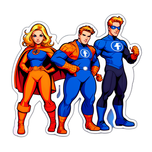 Μια μόδα-forward αυτοκόλλητο των μελών των Fantastic Four σε trendy ενδυμασίες