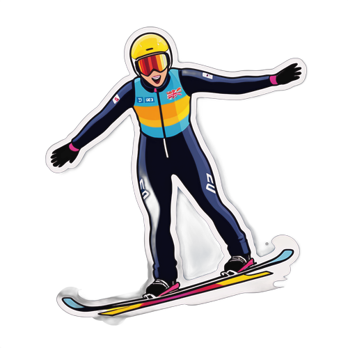 女性のスキージャンプの感動的な瞬間ステッカー