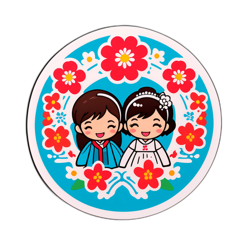 ハッピーな花柄の結婚スタンプ