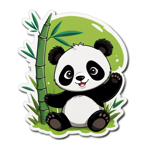 可爱的卡通风格熊猫在竹林里玩耍
