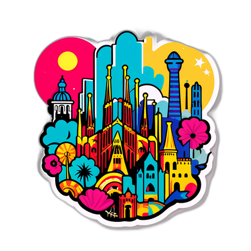 An ikonisches Bild von Barcelona, das die lebendige Kultur und Street-Art in einer Collage repräsentiert