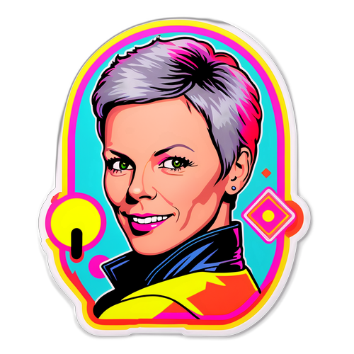 Nostalgischer Sticker von Jamie Lee Curtis im 80er-Jahre-Stil