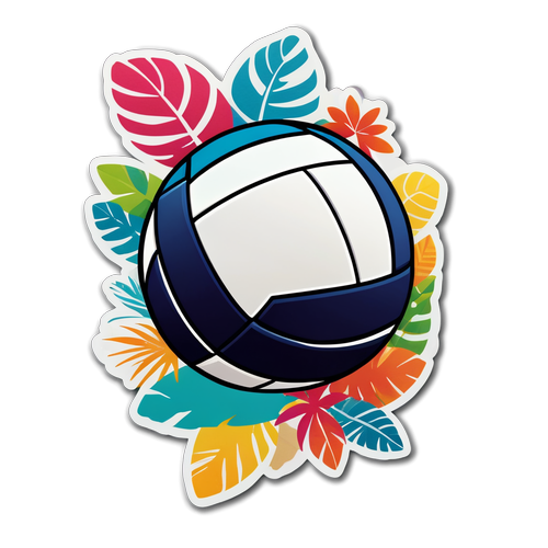 Masiglang Sticker ng Volleyball sa Tropical na Setting