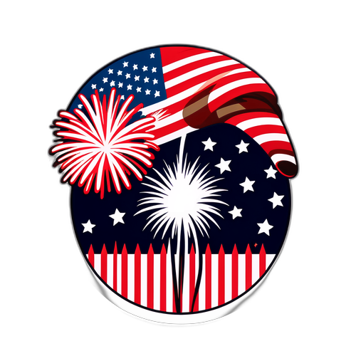 Adesivo Festivo del 4 Luglio con Fuochi d'Artificio e Bandiera Americana