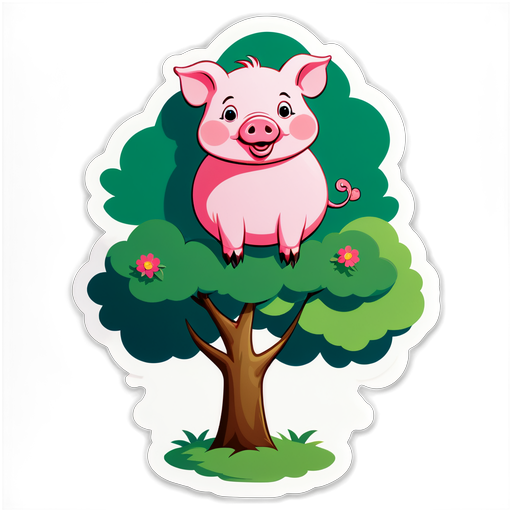 快乐的树上的猪贴纸