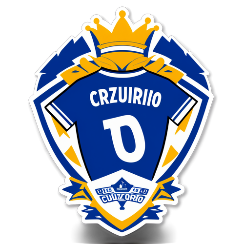 Desenho de uma camisa do Cruzeiro com referências ao Campeonato Mineiro, acompanhada da imagem do troféu e a frase 'Rumo à Vitória!'