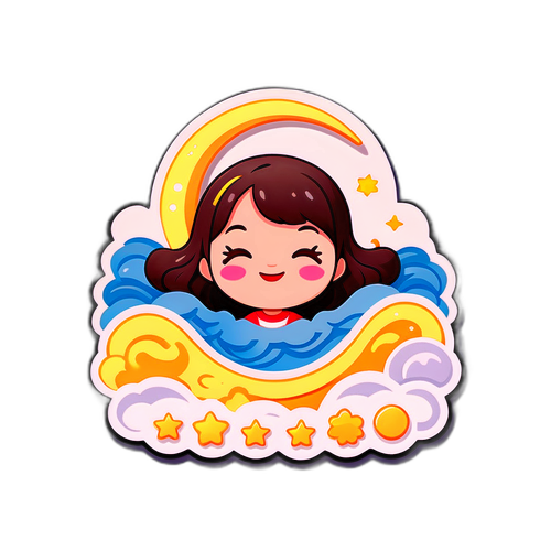 달과 파도 패턴의 귀여운 감정 표현 스티커