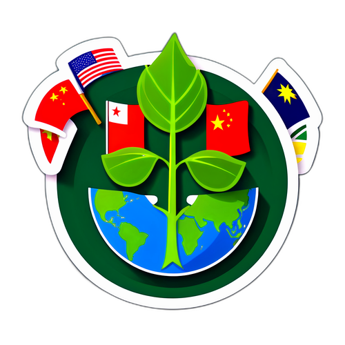 象征中国发展的绿色幼苗与各国国旗
