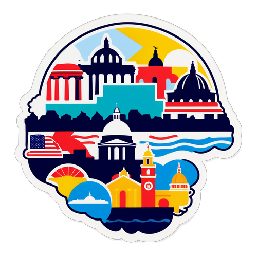 Sticker ng mga Landmark ng San Juan na may Elemento ng Politika sa Halalan ng 2025