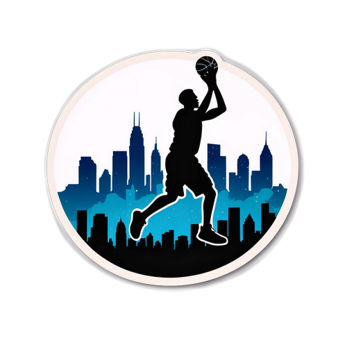Silweta ng Manlalaro ng Basketball na may Skyline ng Lungsod