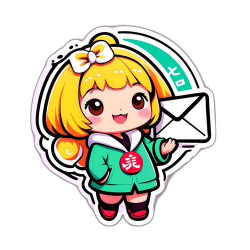 かわいいキャラクターが日本郵便のロゴと郵便を持っているデザイン