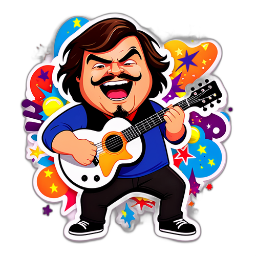 Wesoła kreskówka Jacka Blacka grającego na gitarze