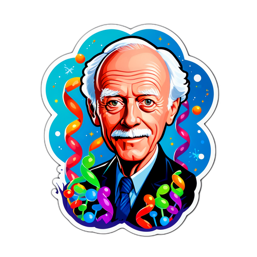 Wetenschappelijk thema sticker met cartoonversie van James Watson