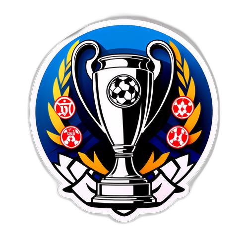 Design nálepky s realistickým zobrazením trofeje Ligy mistrů a historických týmů