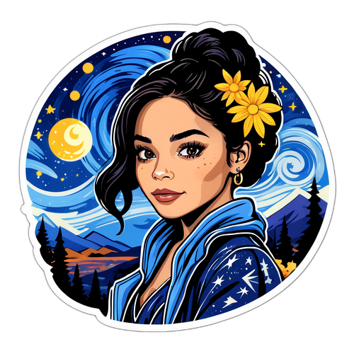 Artistic Rendering of Vanessa Hudgens with Starry Night Elements