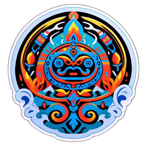 Стикер с элементами живописи, изображающий шаманский ритуал, наполненный мистицизмом