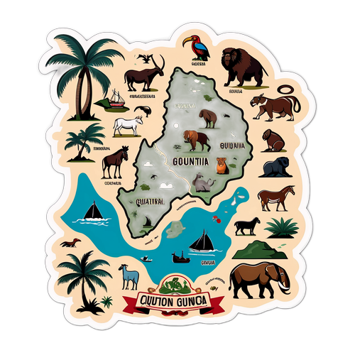 En gammal karta över Ekvatorialguinea med kulturella ikoner och djur i vintage stil