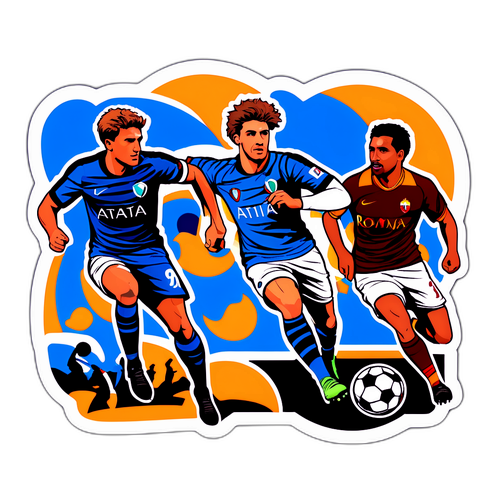 สติกเกอร์ฟุตบอล Atalanta ปะทะ Roma บนพื้นหลังที่มีสีสันสดใส