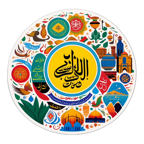 Kulturel collage af iranske symboler med teksten "Iran - Rig Kulturarv"