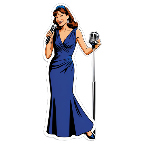 Carla Bruni en vintage avec microphone rétro