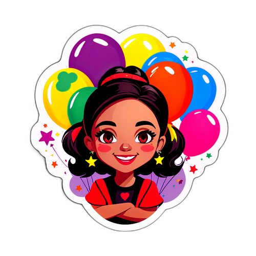 Sticker de Sabrina Rojas con globos y confeti