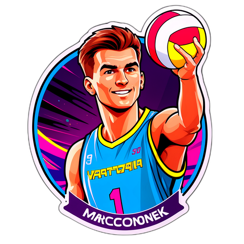 Sticker z Marcinem Możdżonkiem w stylu retro lat 90.