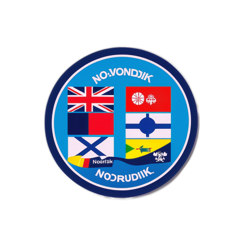 Et klistermærke med Novo Nordisk-logoet omgivet af nationale flag