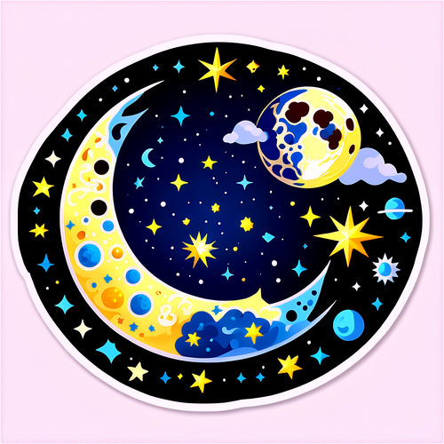 Artistieke weergave van de maan in mei 2025 met astrologische symbolen en sterrenbeelden