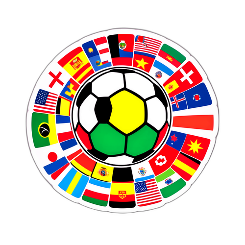 Sticker mit stylisiertem Fußball und Nationalflaggen für die WM 2026