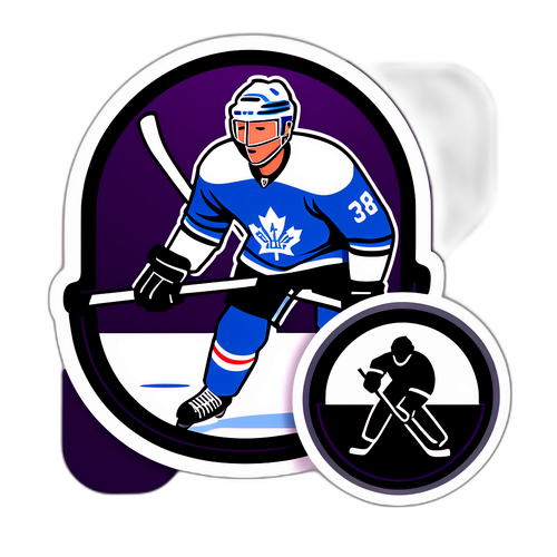 En klistermärke med en stilren illustration av en SHL-match och en puck i fokus