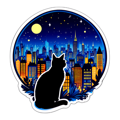 도시의 야경을 바라보는 고양이