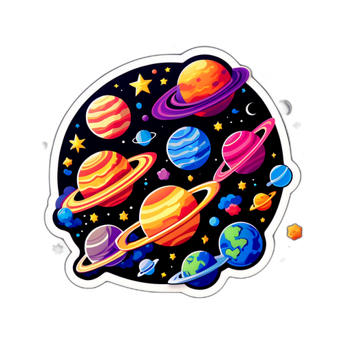 우주 모험 테마 일러스트 스티커