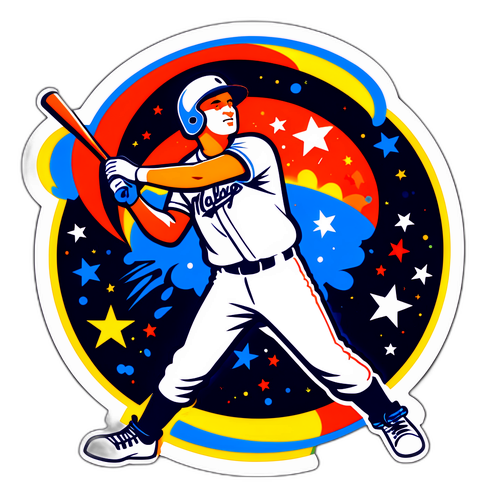 A Stylized Baseball Player with Action Lines and Stars